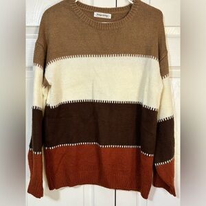 Angashion Casual Long Sleeve Crewneck Color Block Patchwork Knit Sweater Sz S